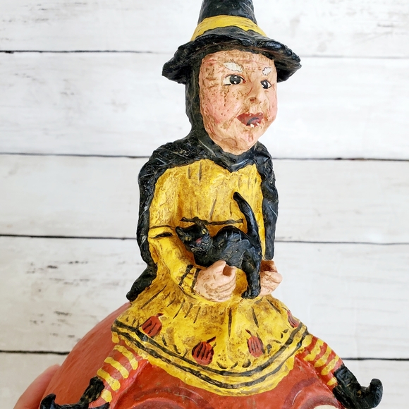 Dept 56 Poliwoggs halloween vintage inspired american folk art witch pumpkin JOL - Picture 8 of 12